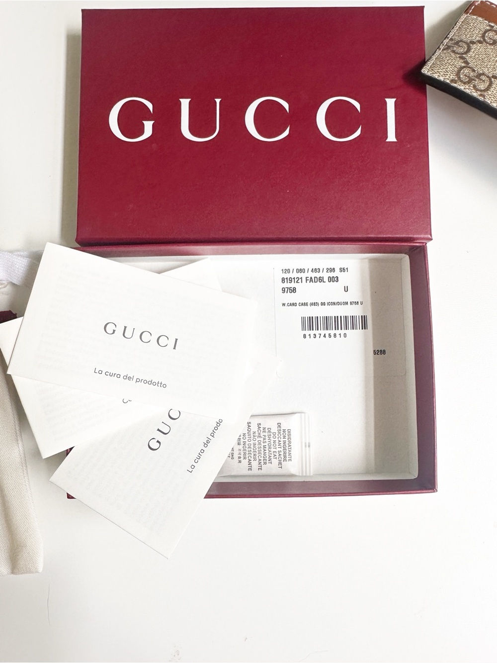 Gucci GG Emblem Card Case with Strap Beige and Dark Brown Fabric NWB - Picture 4 of 14